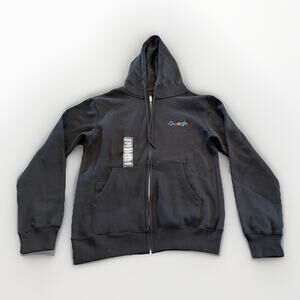 Google Mens Black Eco Full Zip Fleece Hoodie Sweatshirt Embroidered Logo S NWT